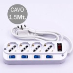 V-TAC Multipresa con Cavo 1,5m 4 Prese 10/16A 2P T...