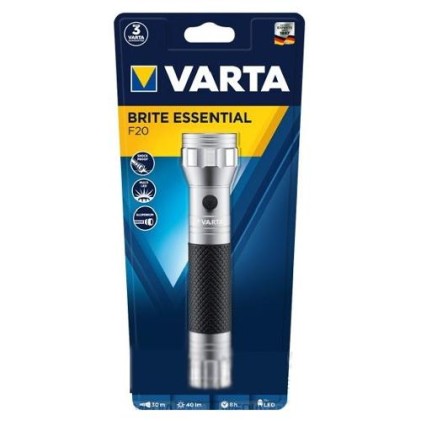 Torcia Elettrica Varta 015618101401 Brite Essential F20 Argento E Nero