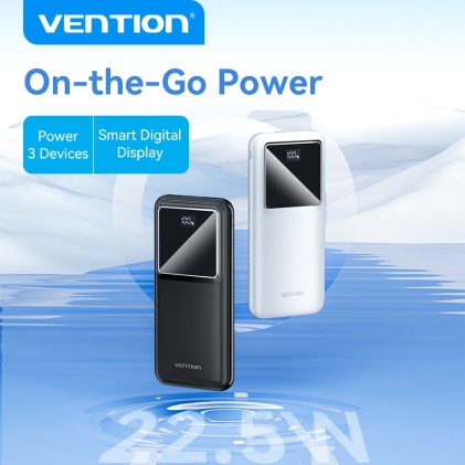 Vention FHKB0 PowerBank 10000 mAh Bianco, Display, micro usb, usb-c, usb-a, 22.5W