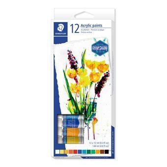 Staedtler 8500 Confezione da 12 tubi di vernice acrilica - Facile da miscelare - Per un ampia variet&agrave; di superfici - Colori assortiti