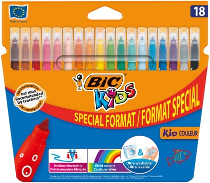 Bic Kids Couleur Confezione da 18 Pennarelli - Punta Media - Lavabili - Colori Assortiti