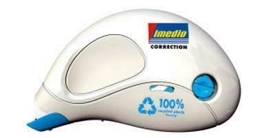 Nastro correttore compatto Imedio Roller 5 mm x 10 m - Veloce, pulito e preciso - Senza solventi - Controllo del livello del nastro - Tenditore del nastro - Custodia in plastica riciclata al 100%