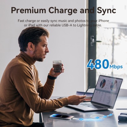 Cavo USB 2.0 tipo A maschio a Lightning maschio 2,4 A 1 M bianco