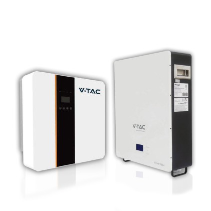 V-TAC KIT Fotovoltaico 5kW con Batteria di Accumulo LiFePO4 kWh (SKU 11448) e Inverter Monofase Ibrido con Accessori inclusi (SKU 11508) - Senza Pannelli Fotovoltaici