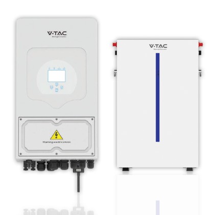 V-TAC KIT Fotovoltaico 6kW con Batteria di Accumulo LiFePO4 6.14 kWh da Muro (SKU 11539) e Inverter Monofase Ibrido (SKU 11529) - Senza Pannelli Fotovoltaici