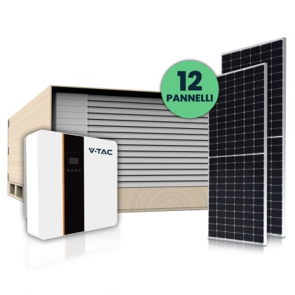 V-TAC KIT Fotovoltaico 5KW (4.92 KW) con 12 Pannelli Solari Fotovoltaici Monocristallini Slim 410W e Inverter Monofase Ibrido con Accessori Inclusi