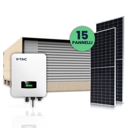V-TAC KIT Fotovoltaico 6KW (6.15 KW) con 15 Pannelli Solari Fotovoltaici Monocristallini 410W e Inverter Monofase Ibrido con Accessori Inclusi