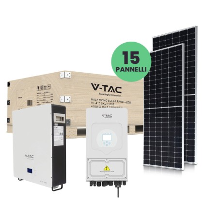 Kit Fotovoltaico 6Kw Con Batteria Di Accumulo Lifepo4 5 Kwh E Inverter Monofase Ibrido Con Accessori Inclusi E 15 Pannelli Solari Fotovoltaici Monocristallini 410W
