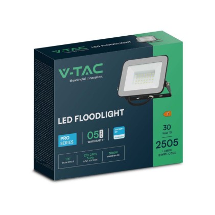 V-TAC PRO Faro LED SMD Chip Samsung 30W Colore Nero 6500K IP65