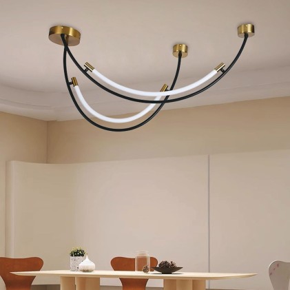 V-TAC Lampadario LED a Sospensione con 2 Mezzaluna 20W in Metallo Nero e Ottone 100*60*47.5Cm 3000K