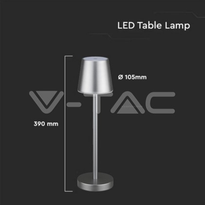 V-TAC Lampada LED da Tavolo 3W Colore Grigio ricaricabile con Micro-USB Touch Dimmerabile 4000K
