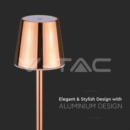 V-TAC Lampada LED da Tavolo 3W Colore Rame ricaricabile con Micro-USB Touch Dimmerabile 3000K