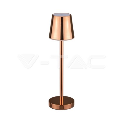 V-TAC Lampada LED da Tavolo 3W Colore Rame ricaricabile con Micro-USB Touch Dimmerabile 3000K