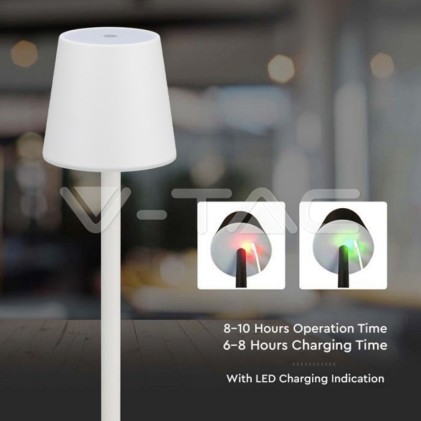 V-TAC Lampada LED da Tavolo 3W Colore Bianco ricaricabile con Micro-USB Touch Dimmerabile 4000K