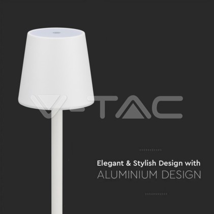 V-TAC Lampada LED da Tavolo 3W Colore Bianco ricaricabile con Micro-USB Touch Dimmerabile 4000K