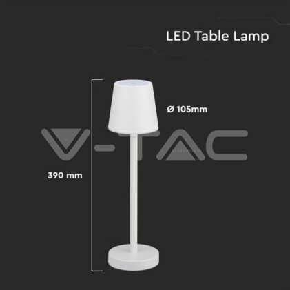 V-TAC Lampada LED da Tavolo 3W Colore Bianco ricaricabile con Micro-USB Touch Dimmerabile 4000K