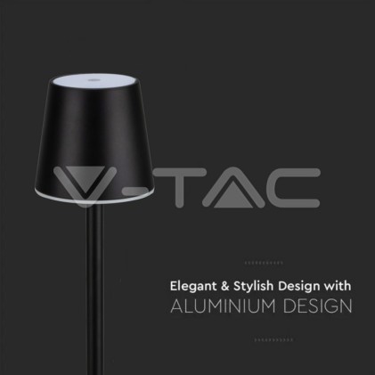 V-TAC Lampada LED da Tavolo 3W Colore Nero ricaricabile con Micro-USB Touch Dimmerabile 4000K
