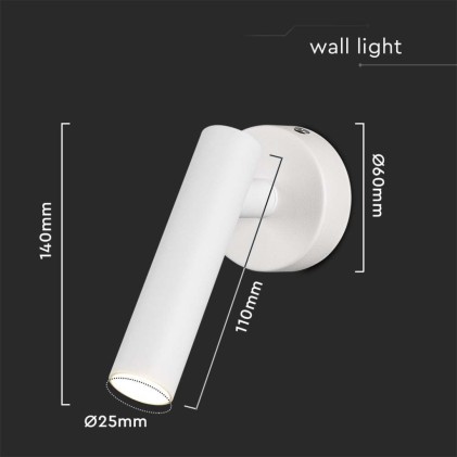 V-TAC 2W LED Wall Mounted Spotlight Round 3000K White Body