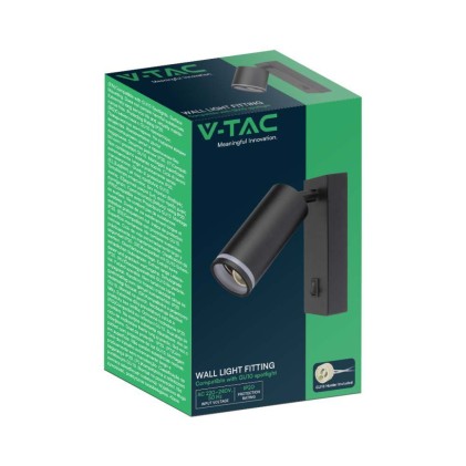 V-TAC Portafaretto LED da Muro GU10 Orientabile con interruttore e Portalampada Colore Nero