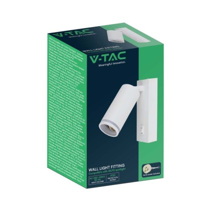 V-TAC Portafaretto LED da Muro GU10 Orientabile con interruttore e Portalampada Colore Bianco