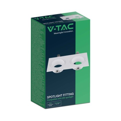 V-TAC Portafaretto LED Doppio da Incasso Rettangolare 2*GU10 in Policarbonato e Ferro Colore Bianco
