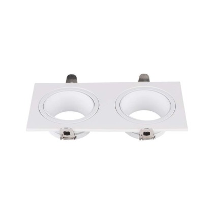 V-TAC Portafaretto LED Doppio da Incasso Rettangolare 2*GU10 in Policarbonato e Ferro Colore Bianco
