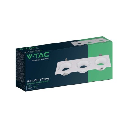 V-TAC Portafaretto LED Triplo da Incasso Rettangolare 3*GU10 in Policarbonato e Ferro Colore Bianco