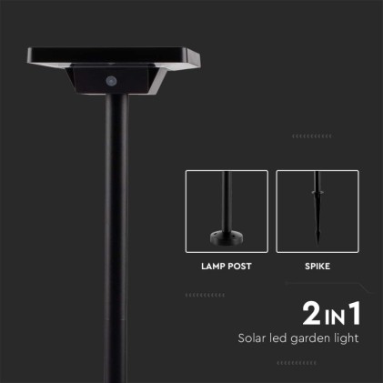 V-TAC Piantana Solare LED da Giardino 2W con sensore crepuscolare 155x720mm Colore Nero 3in1 IP65
