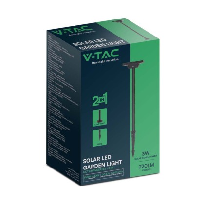 V-TAC Piantana Solare LED da Giardino 2W con sensore crepuscolare 155x720mm Colore Nero 3in1 IP65