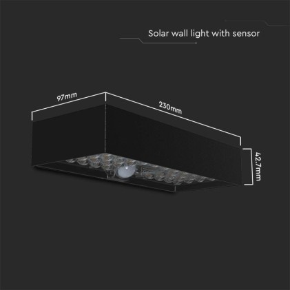 V-TAC Lampada LED da Muro 6W Con Pannello Solare e Sensore PIR Colore Nero 4000K IP65