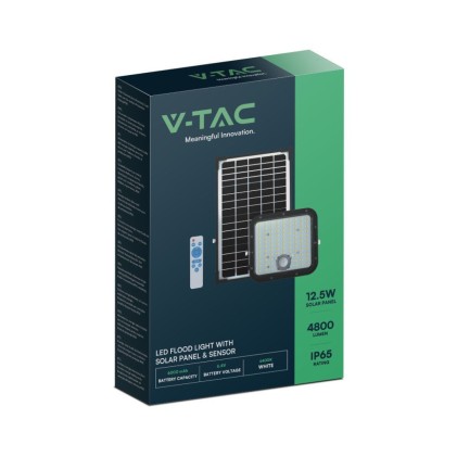 V-TAC Faro LED con Telecomando e Pannello Solare 30W Colore Nero 6000K
