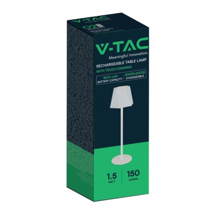 V-TAC Lampada LED da Tavolo 1.5W 130*372mm Colore Bianco ricaricabile con USB C Touch Dimmerabile 3in1