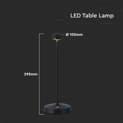 V-TAC Lampada LED da Tavolo 1.6W 105*295mm Colore Nero ricaricabile con USB C Touch Dimmerabile 3in1