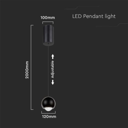 V-TAC Lampadario LED a Sospensione 5W a Forma di Campana Colore Nero Altezza regolabile 3000K