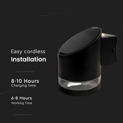 V-TAC Lampada LED da Giardino Cilindrica con Pannello solare 1W Corpo Nero 121*90*112.5mm 3000K IP54