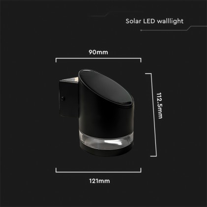 V-TAC Lampada LED da Giardino Cilindrica con Pannello solare 1W Corpo Nero 121*90*112.5mm 3000K IP54