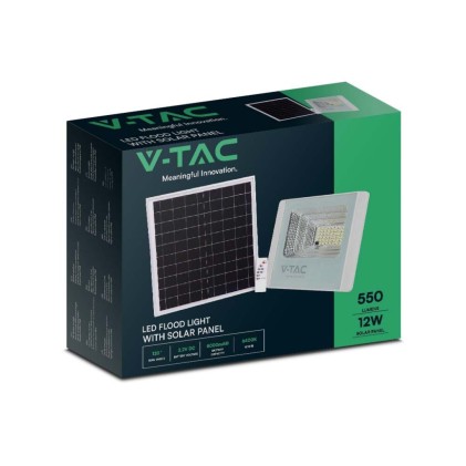 V-TAC Faro LED con Telecomando e Pannello Solare 12W Colore Bianco 6400K IP65