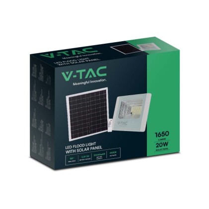 V-TAC Faro LED con Telecomando e Pannello Solare 20W Colore Bianco 4000K IP65