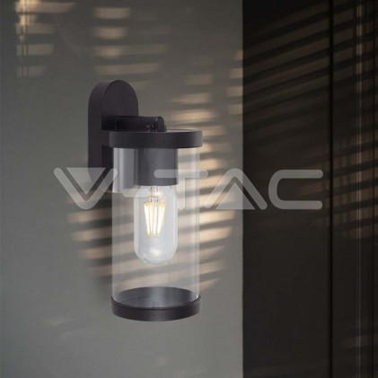 V-TAC Lampada LED da Giardino Cilindrica con Portalampada E27 con Corpo Nero Copertura Trasparente d: 93*116*234mm IP44