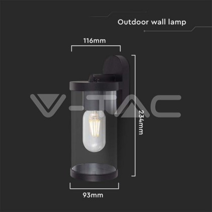 V-TAC Lampada LED da Giardino Cilindrica con Portalampada E27 con Corpo Nero Copertura Trasparente d: 93*116*234mm IP44