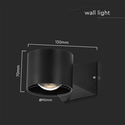 V-TAC 6W LED Wall Light 3000K Black Body IP65