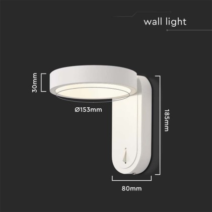 V-TAC 5W LED Wall Light 3000K+4000K White Body IP65