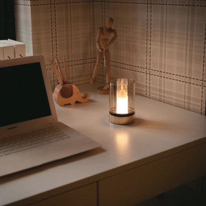 V-TAC Candela LED da Tavolo 2W con Batteria 2400mAh Ricaricabile USB C Vetro ambrato Colore Champagne Oro 3000K