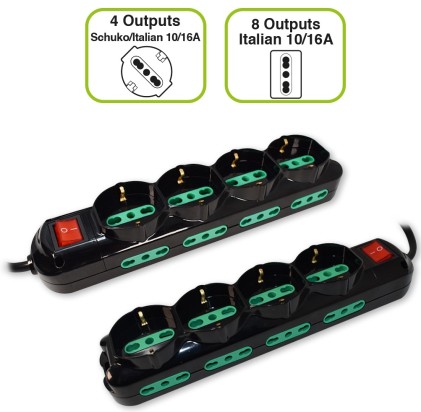 Presa Multipla Tecnoware 4 Schuko 8 Ita 10/16A Interruttore Nera