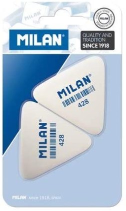 Milan 428 Confezione da 2 Gomme Triangolari - Morbida Gomma Sintetica - Colore Bianco