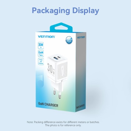 Alimentatore 2 porte USB A+C GaN 5V-9V-12V-20V 30W bianco