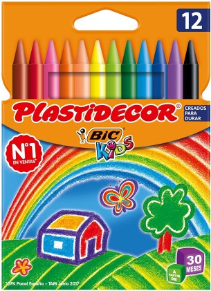 Bic Kids Plastidecor Scatola da 12 Matite Cera - Extra Forte - Facile da Temperare - Non Macchia