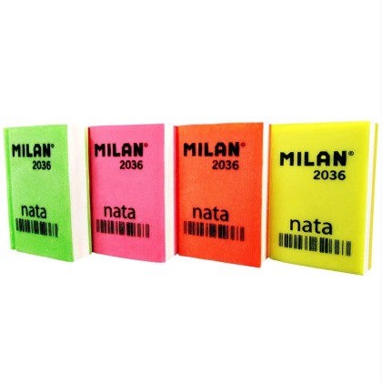 Gomma Rettangolare Milan Nata 2036 - Plastica - Liscia - Design Libro - Colori Fluorescenti Assortiti