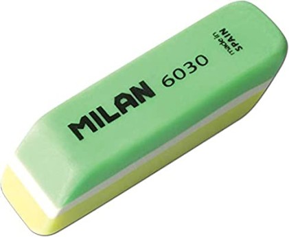 Gomma Milan Nata 6030 bicolore smussata - Plastica - Non danneggia la carta - Colori assortiti