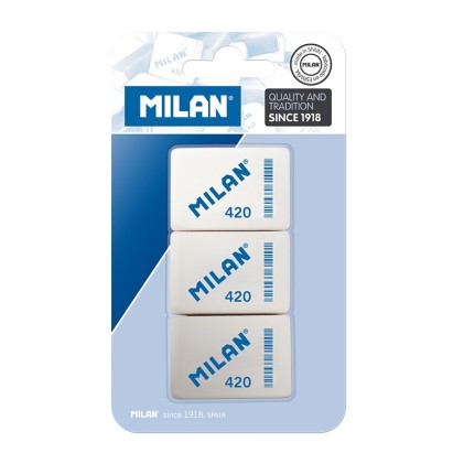 Milan 420 Confezione da 3 Gomme Rettangolari - Morbida Gomma Sintetica - Colori Assortiti